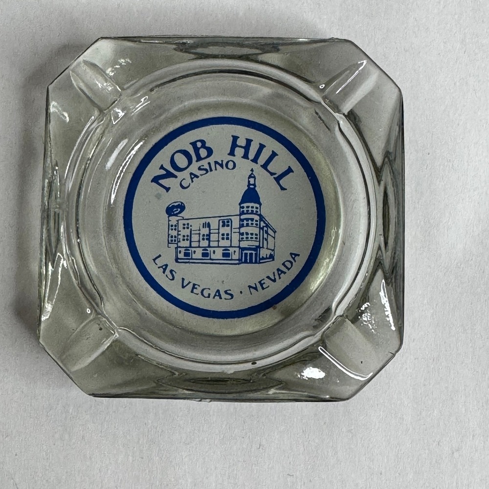 Vintage Nob Hill Casino Las Vegas Nevada Glass Ashtray Square Clear‎ Blue Logo